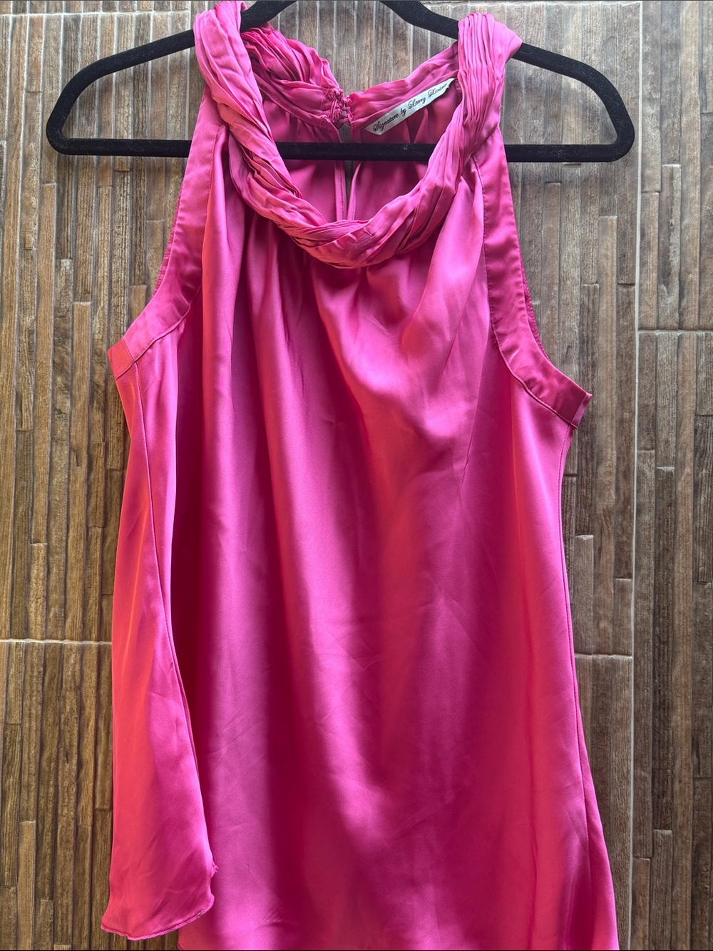 Signature by Larry Levine Fuchsia Braided Halter Satin Blouse